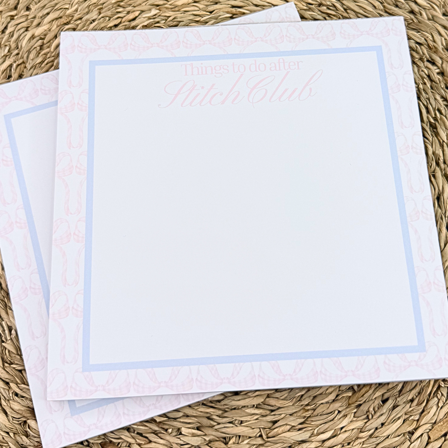Giftable After Stitch Club stationery pad with pastel bow border