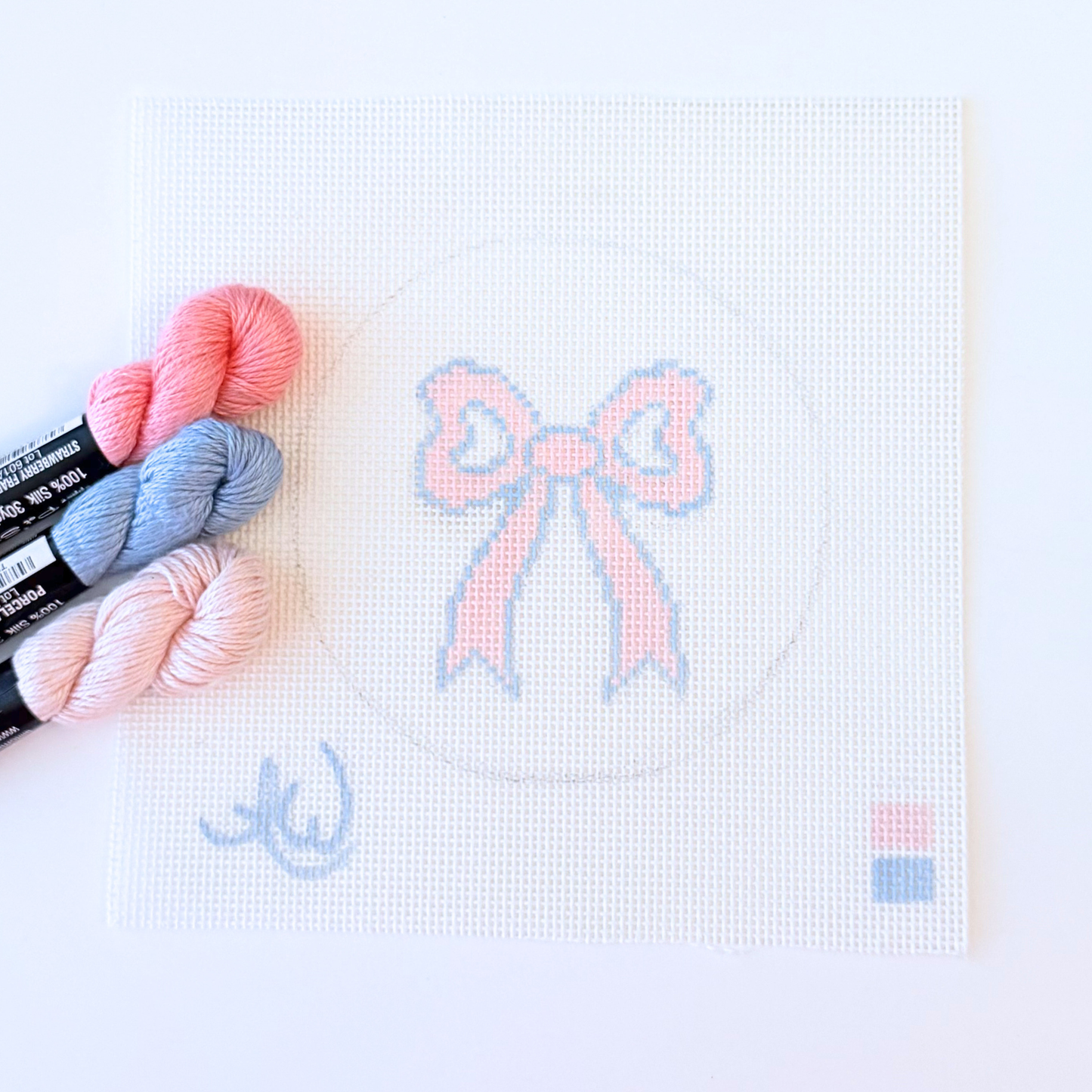 A great beginner needlepoint canvas. A Bow to put a smile on your face!