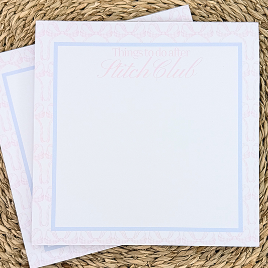 After Stitch Club bow pattern notepad for needlepoint lovers by AW Needlework Designs.