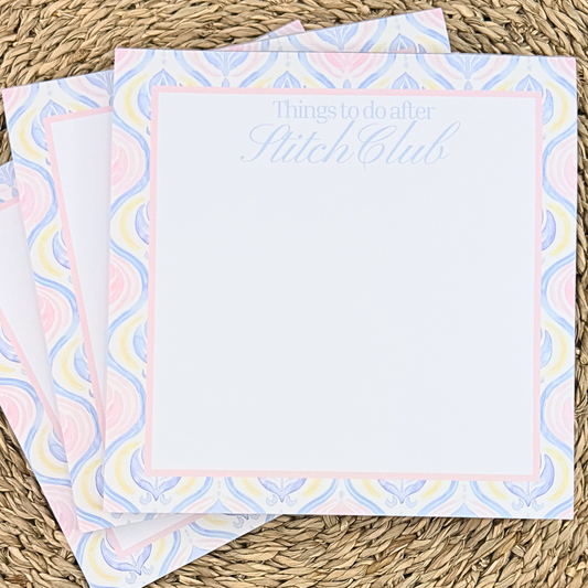 After Stitch Club notepad with pastel patterned border for needlepoint lovers by AW Needlework Designs