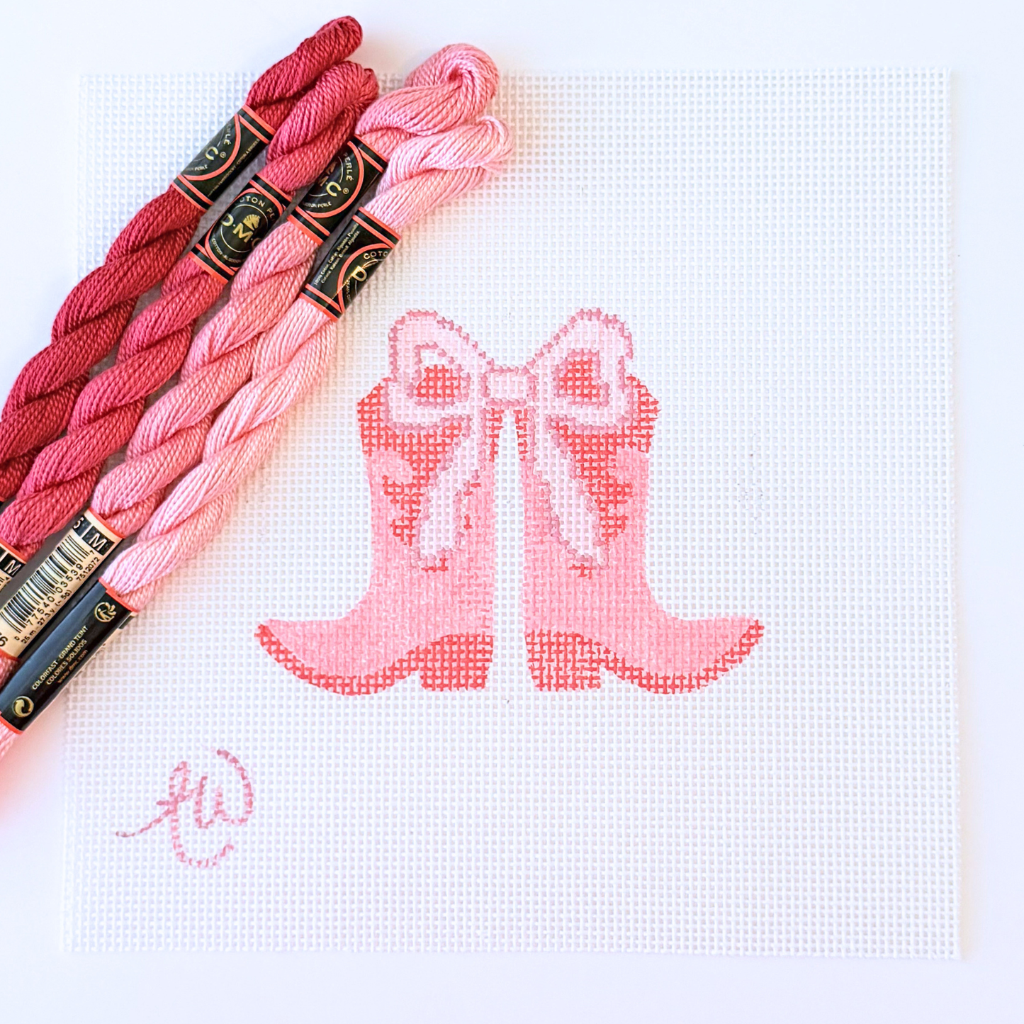 Cowgirl boots with bow needlepoint canvas by AW Needlework Designs