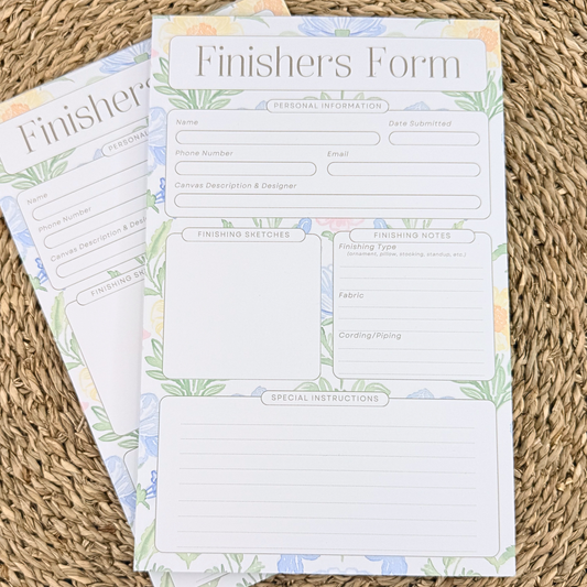 Finisher’s Form floral notepad for needlepoint finishing notes and sketches