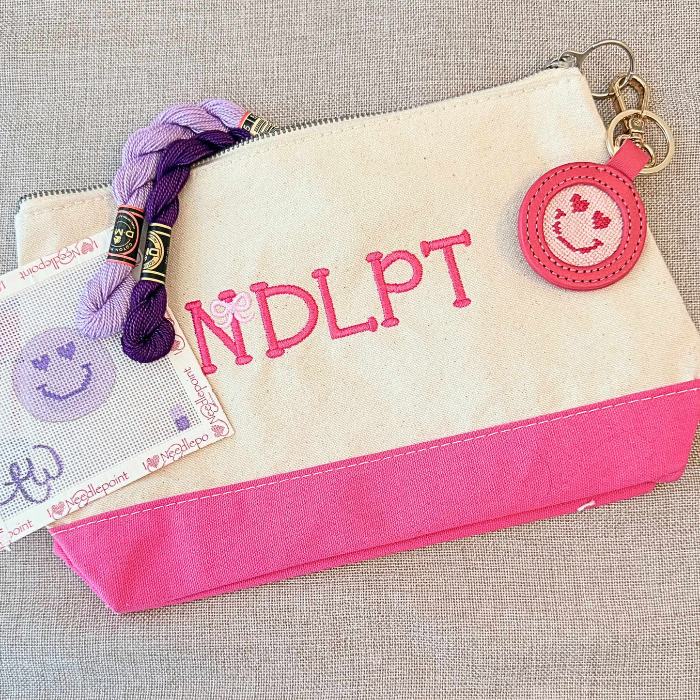 Self-finishing key fob for needlepoint, Key Fob, Mini Needlepoint Canvas, and Project Bag by AW Needlework Designs