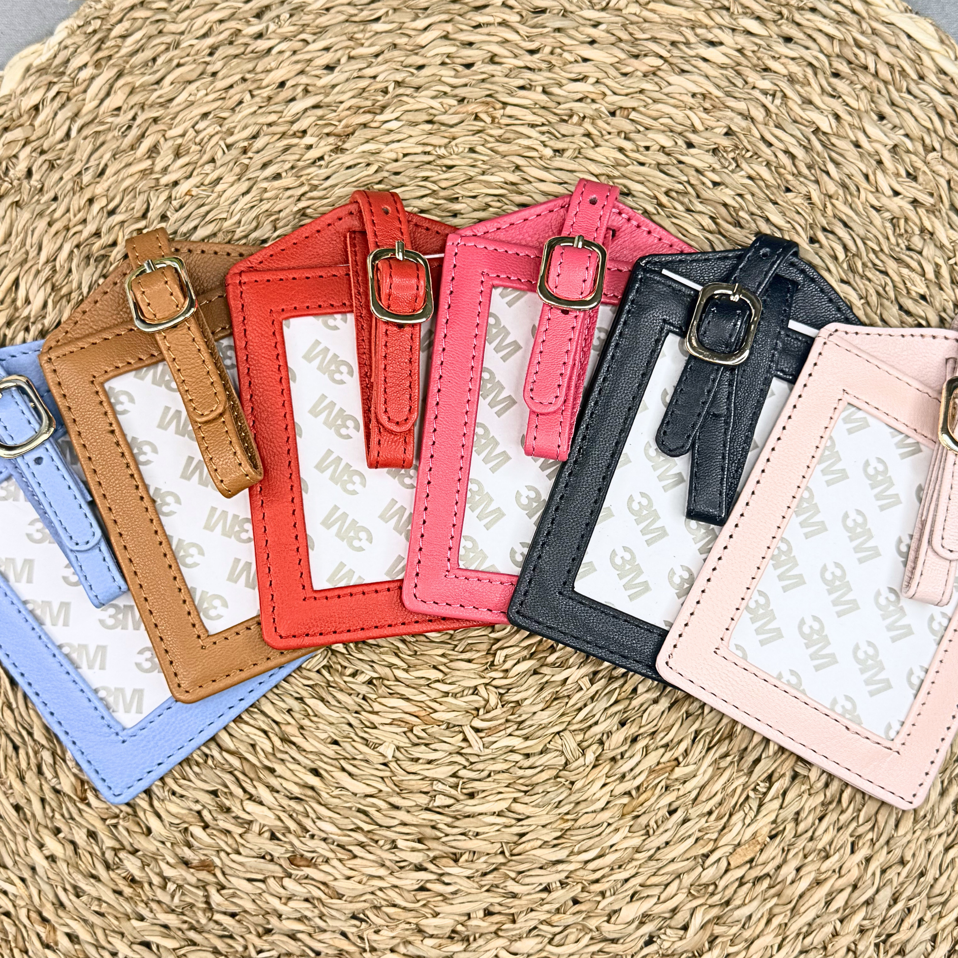 Self-finishing needlepoint luggage tag accessory for stitched needlepoint canvases