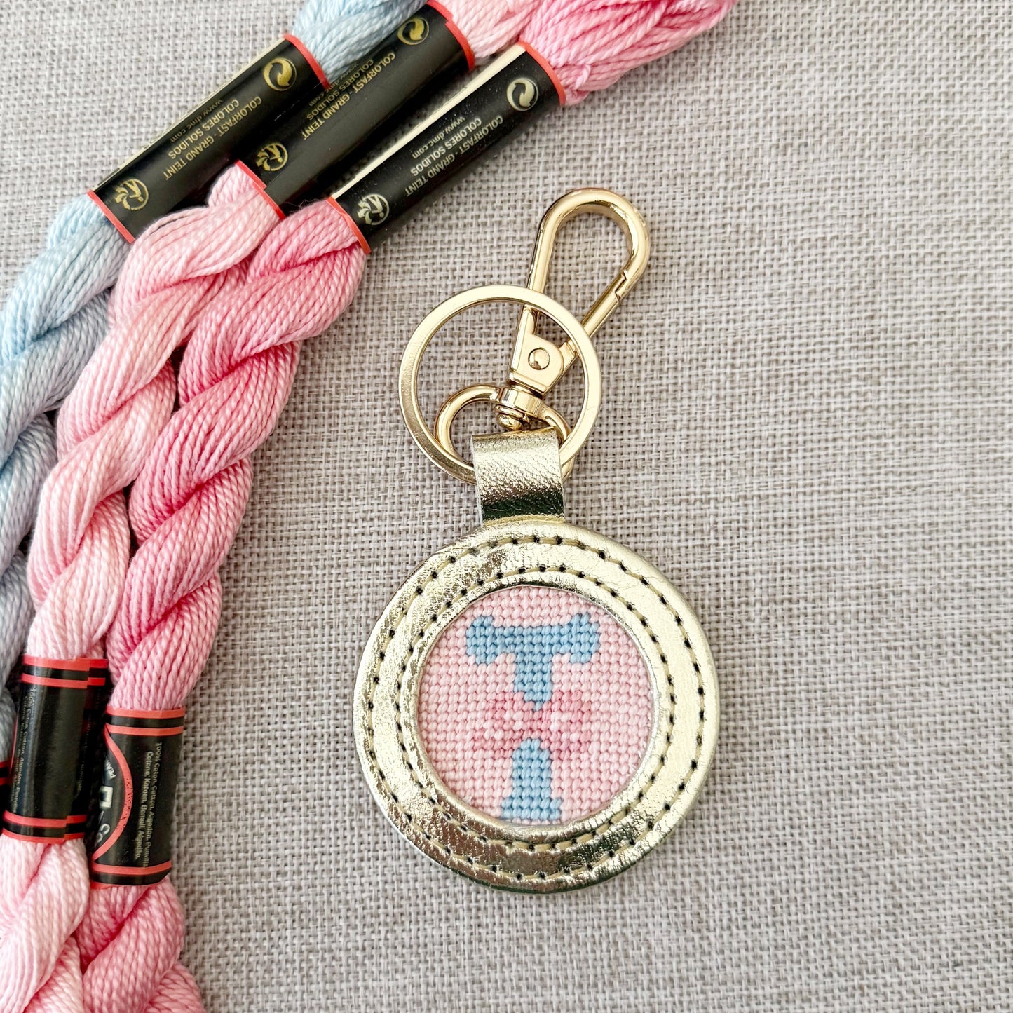 Needlepoint key fob finishing accessory for beginner self-finishing projects