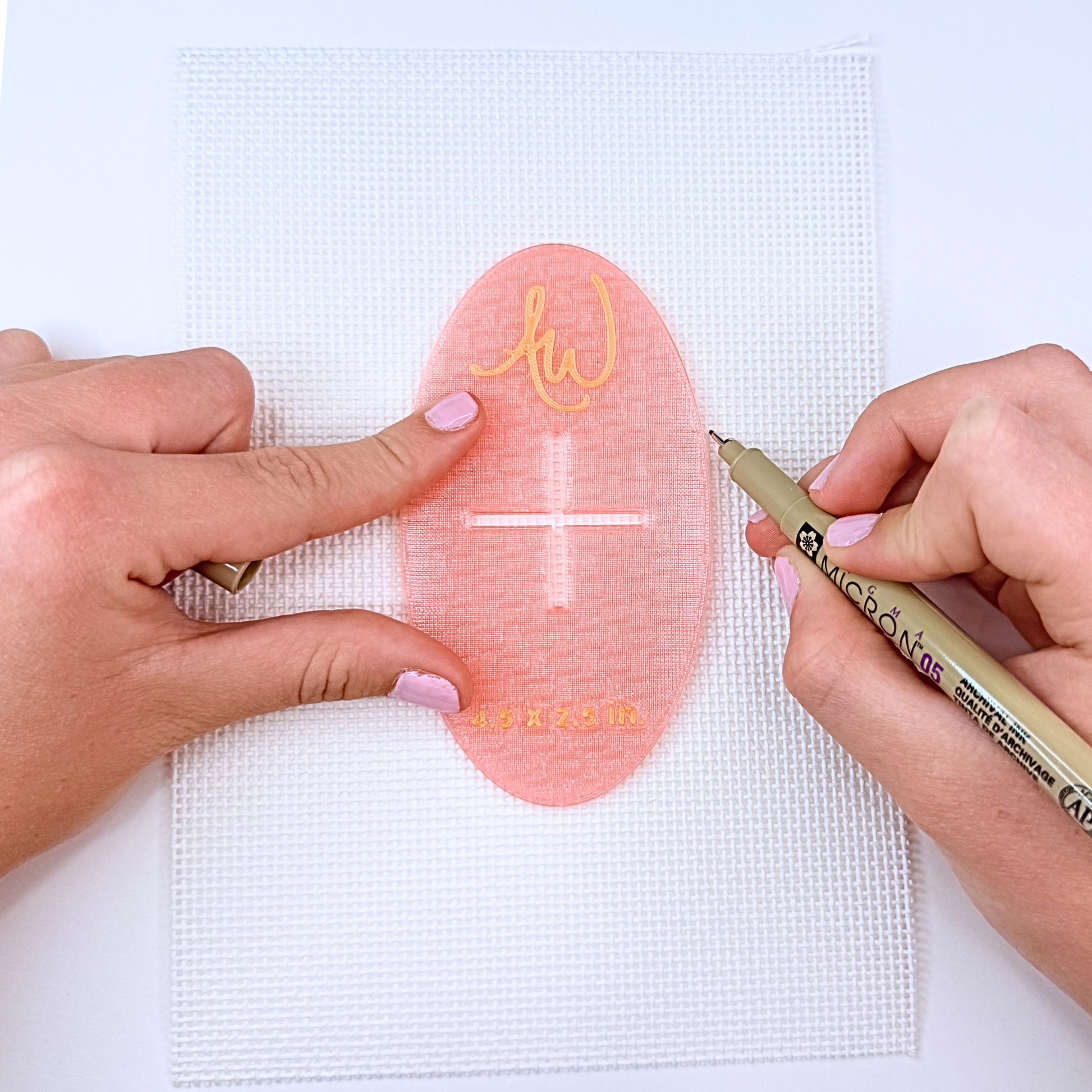 A photo on how to use the oval needlepoint stencil.