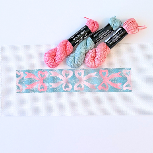 Bow key fob hand-painted needlepoint canvas on 18 count mesh in rectangle shape