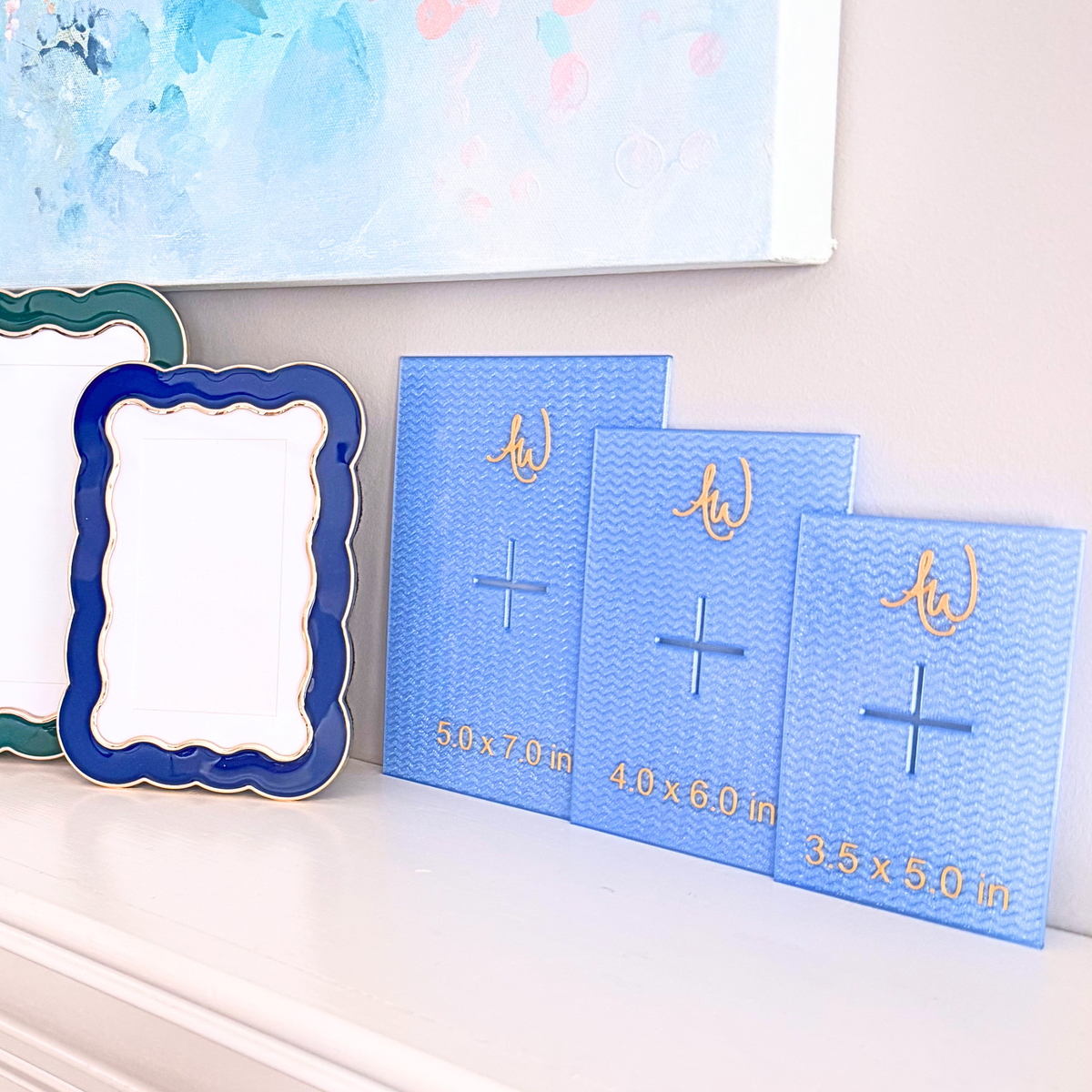 TrueTrace picture frame needlepoint template set with three rectangular canvas stencils 5x7, 4x6, and 3.5 x 5