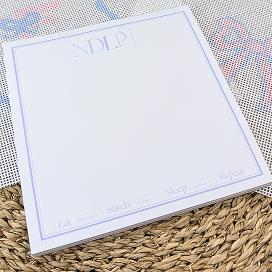 Needlepoint lover notepad with Eat Stitch Sleep Repeat checklist design by AW Needlework Designs