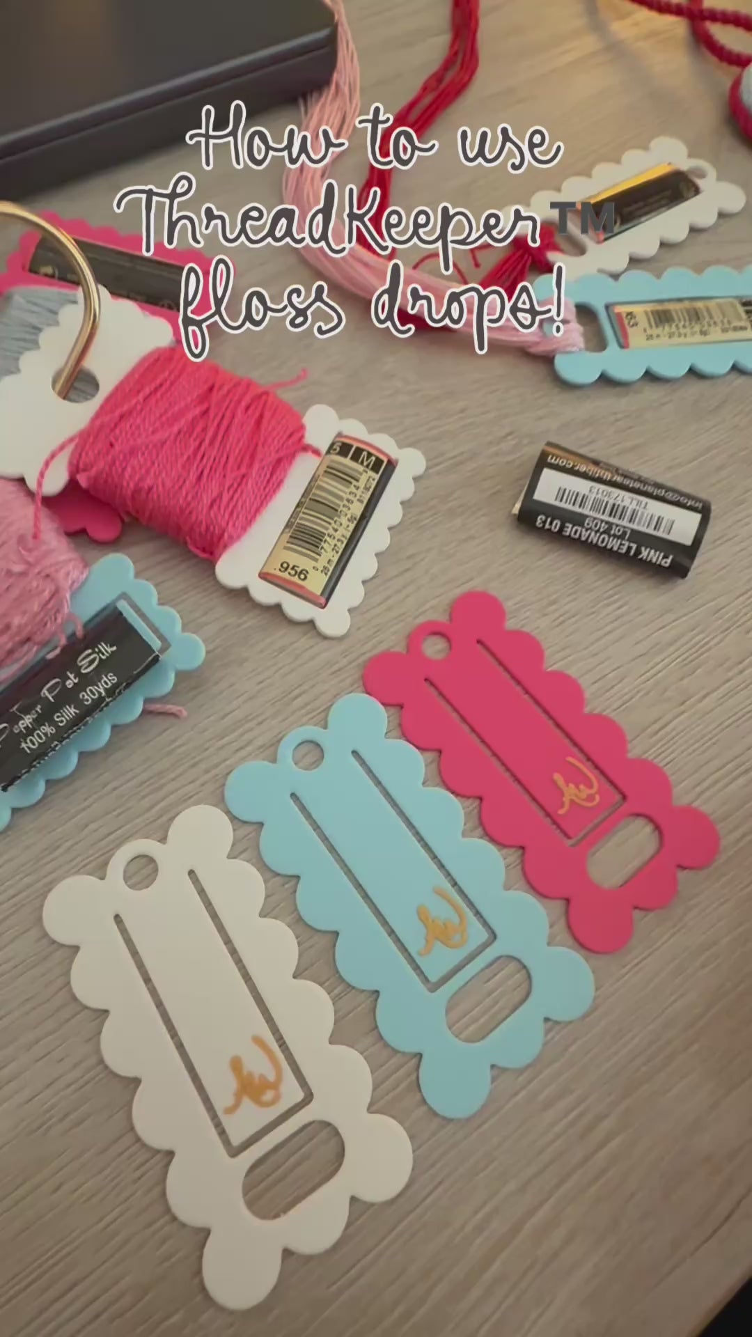 Video demonstration and tutorial of needlepoint thread organization with AW Needlework ThreadKeeper™️ floss drops with Label Loop™️.